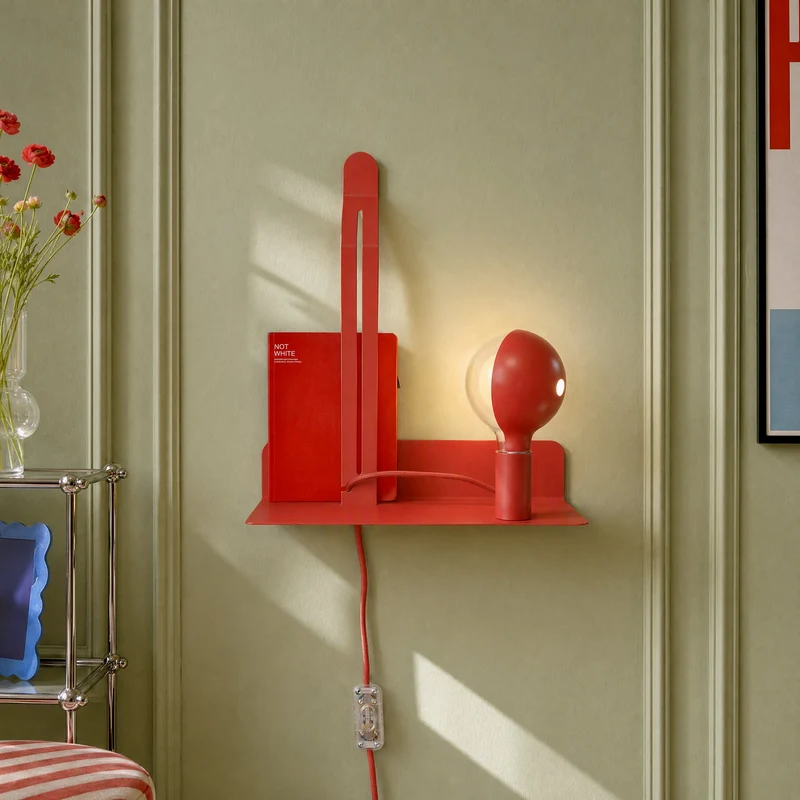 Applique murale avec étagère et Ampoule LED G125 peinte - Murio Talia - Rouge