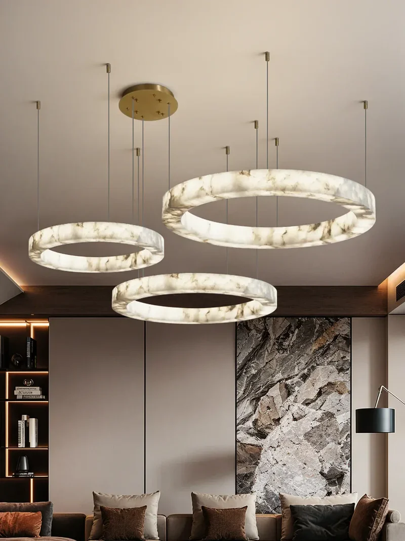 Lustre Anneau Blanc Marbre Pour Salon