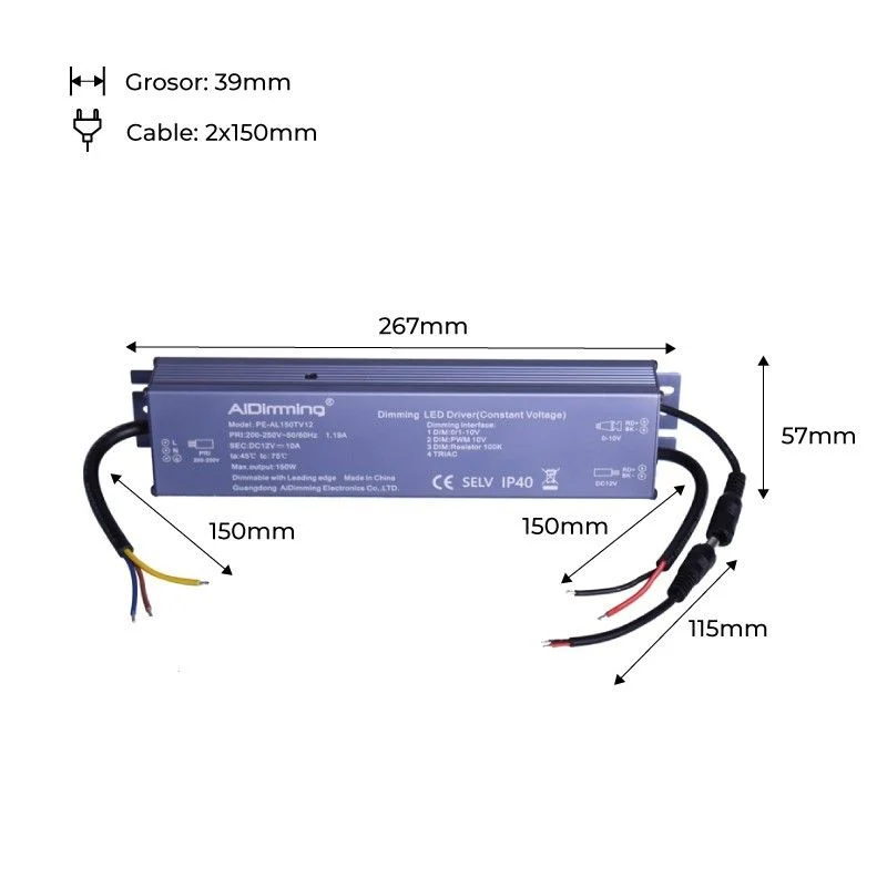 Alimentation LED dimmable TRIAC/0-10V 200-250V - Sortie 12V - 10A - 120W
