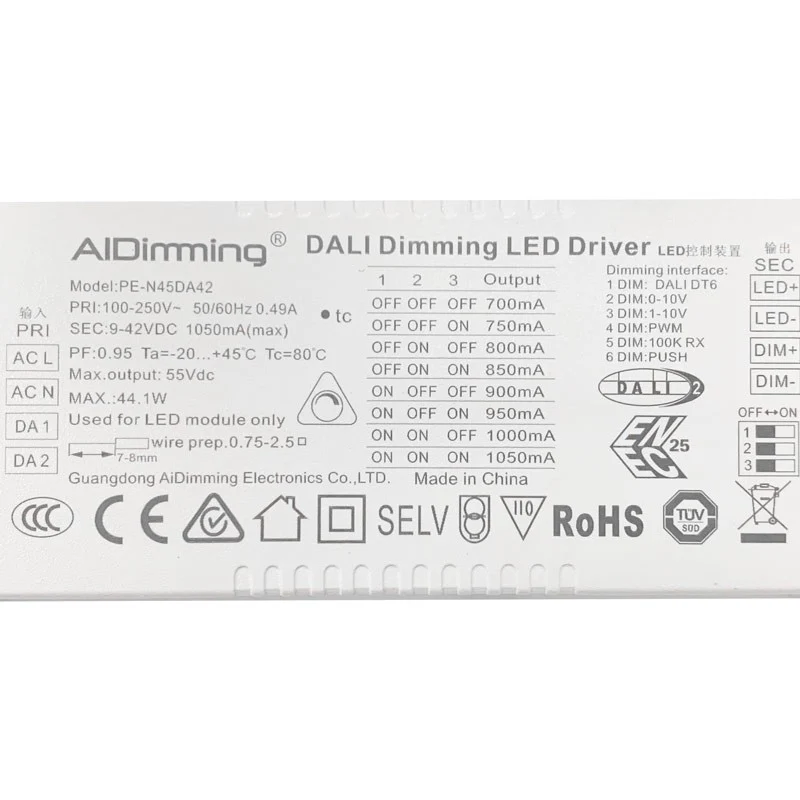 Driver dimmable DALI - PUSH - 0-10V 9-42VDC Multicourant 700-1050mA