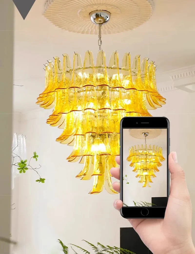 Lustre Retro 100cm Verre Ambre