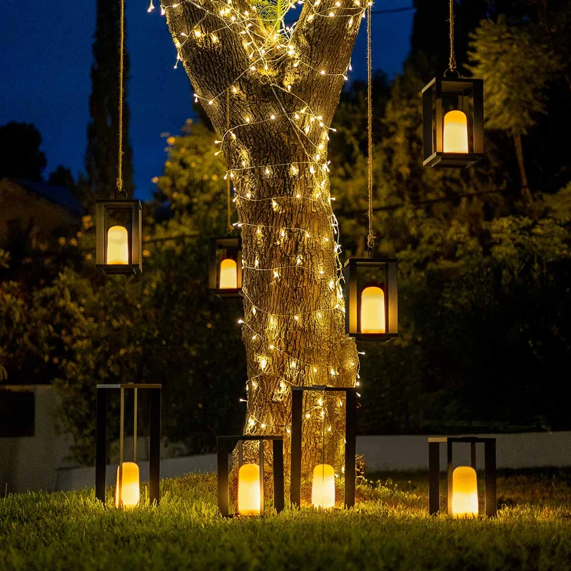 Lanterne métallique portable sans fil effet flamme/lumière fixe SIROCO