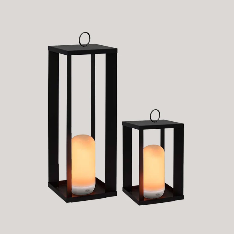 Lanterne métallique portable sans fil effet flamme/lumière fixe SIROCO