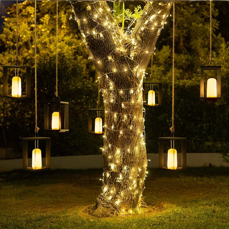 Lanterne métallique portable sans fil effet flamme/lumière fixe SIROCO
