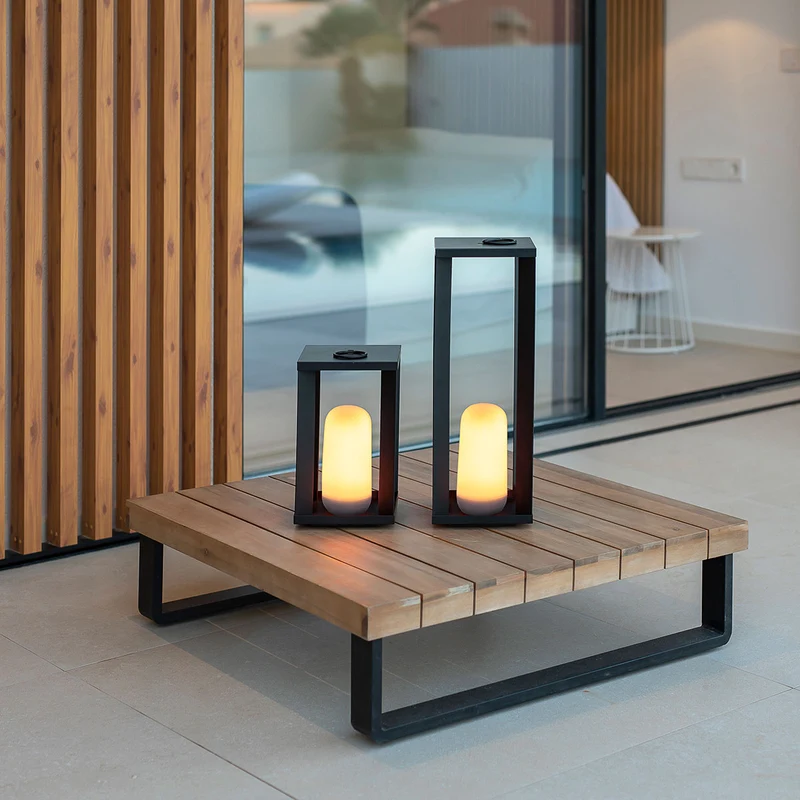 Lanterne métallique portable sans fil effet flamme/lumière fixe SIROCO