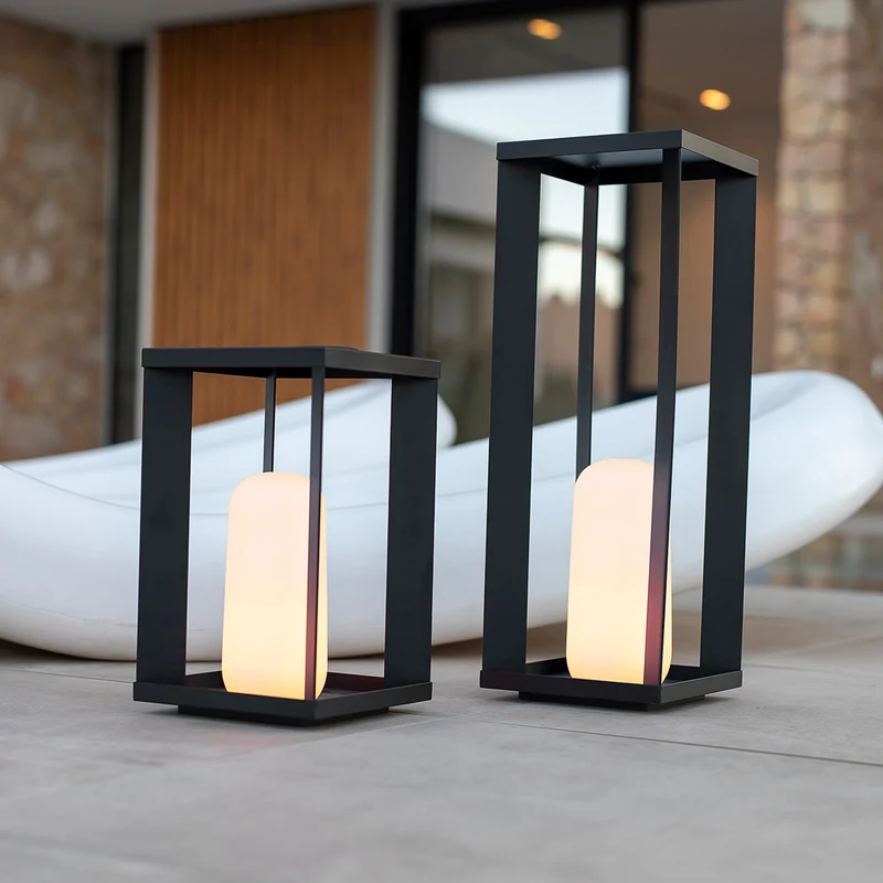Lanterne métallique portable sans fil effet flamme/lumière fixe SIROCO