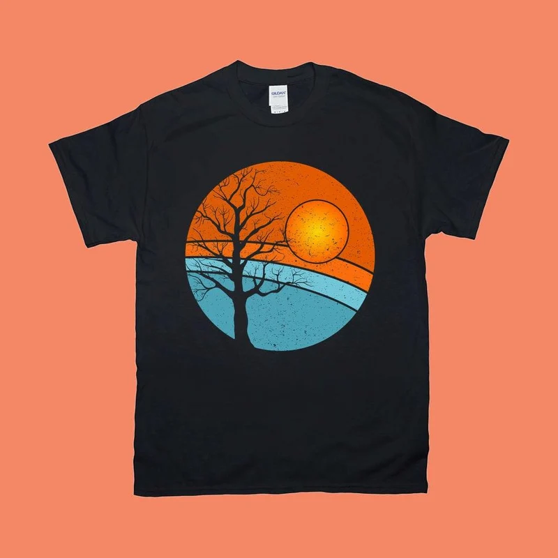 Arbre | T-shirts Rétro Sunset,Chemise Rétro Arbre | Chemise d’arbre d’aventure de voyage | Chemise silhouettes | Surfeur | Cadeau pour lui | Cadeau pour elle