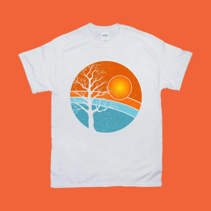 Arbre | T-shirts Rétro Sunset,Chemise Rétro Arbre | Chemise d’arbre d’aventure de voyage | Chemise silhouettes | Surfeur | Cadeau pour lui | Cadeau pour elle