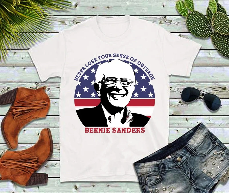 Ne perdez jamais votre sentiment d'indignation | Bernie Sanders | T-shirts drapeau américain