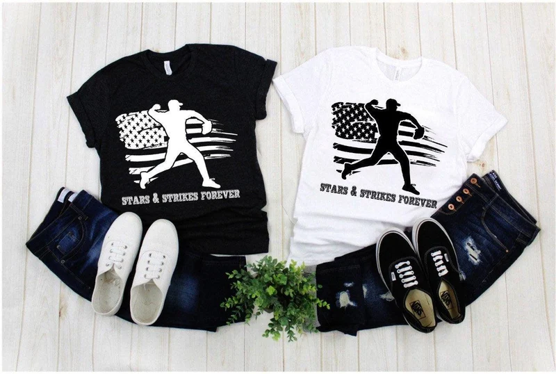 Étoiles et grèves pour toujours | Base-ball | T-shirts drapeau américain, chemises de baseball, maman de baseball, fête d'anniversaire de baseball, cadeaux de baseball pour garçons