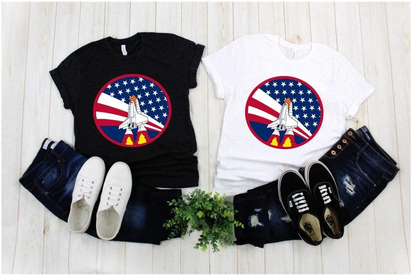 Navette spatiale, T-shirts drapeau américain, T-shirt de la navette spatiale de la NASA, T-shirt de la Nasa, brevet de la navette spatiale, astronaute, fusée, cadeau geek