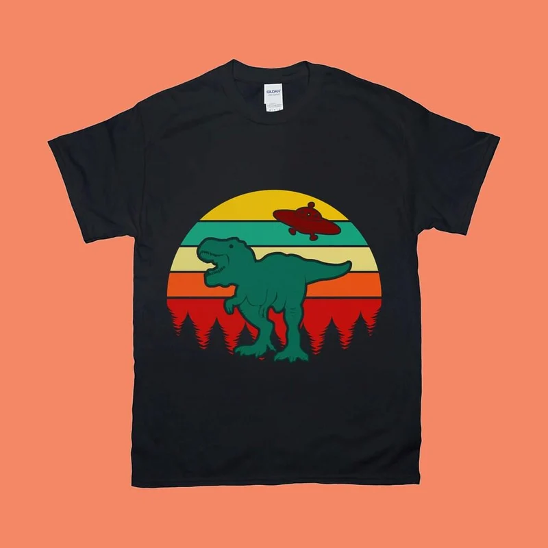 Arbre OVNI T-Rex | T-shirts coucher de soleil rétro