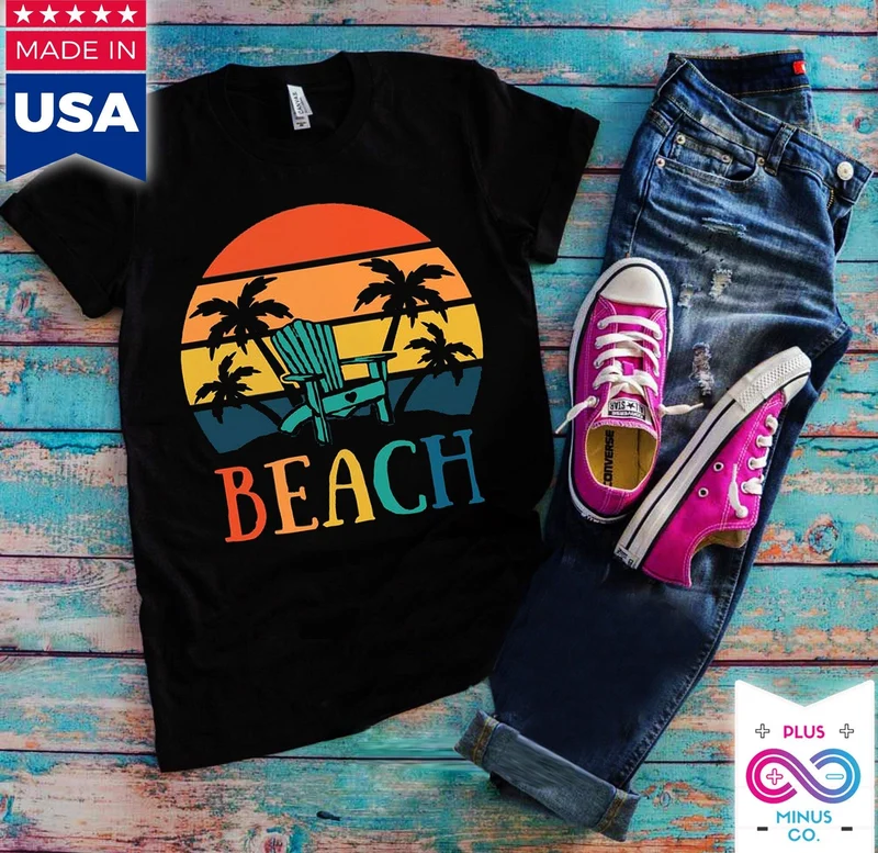 Chaise de plage Palmiers | T-Shirts Rétro Coucher De Soleil,T-Shirt Island Life | Chemise d’été | Chemise de vacances