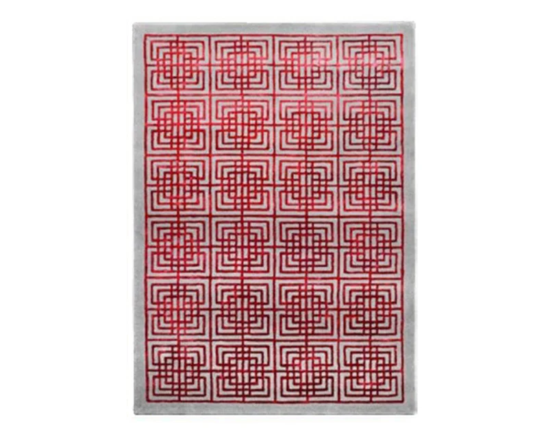 Tapis salon rouge et gris - Line square