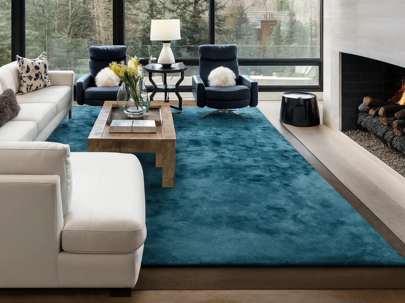 Tapis salon bleu bicolore - Glam Velvet
