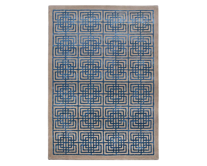 Tapis salon bleu et gris - Line square