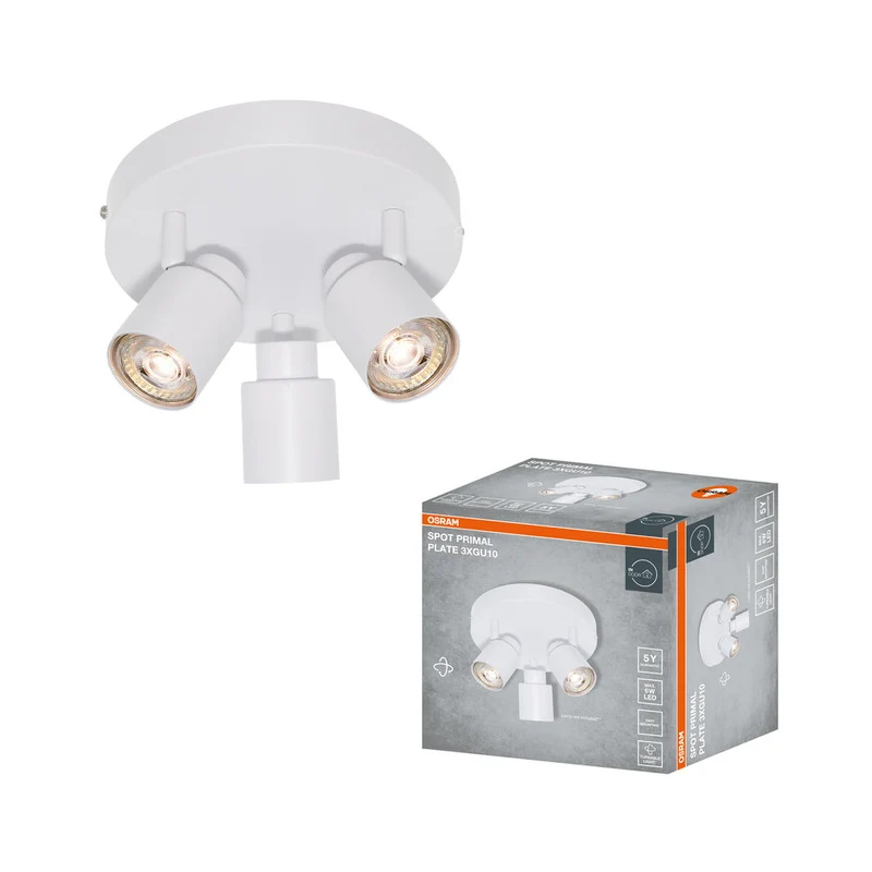 OSRAM Spot LED 3 points PRIMAL Plate, lampe, 3xGU10, blanc