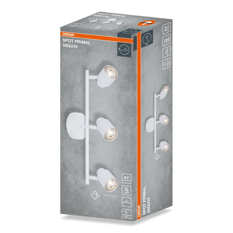 OSRAM Spot LED 3 points PRIMAL, lampe, 3xGU10, blanc