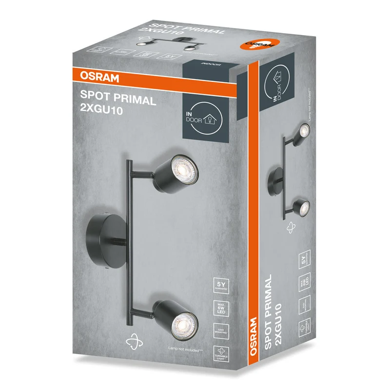 OSRAM Spot LED 2 points PRIMAL, lampe, 2xGU10, noir