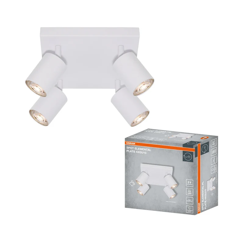 OSRAM Spot LED 4 points ELEMENTAL Plat Blanc, lampe, 4xGU10, blanc, 21 x 13,8 x 21 cm