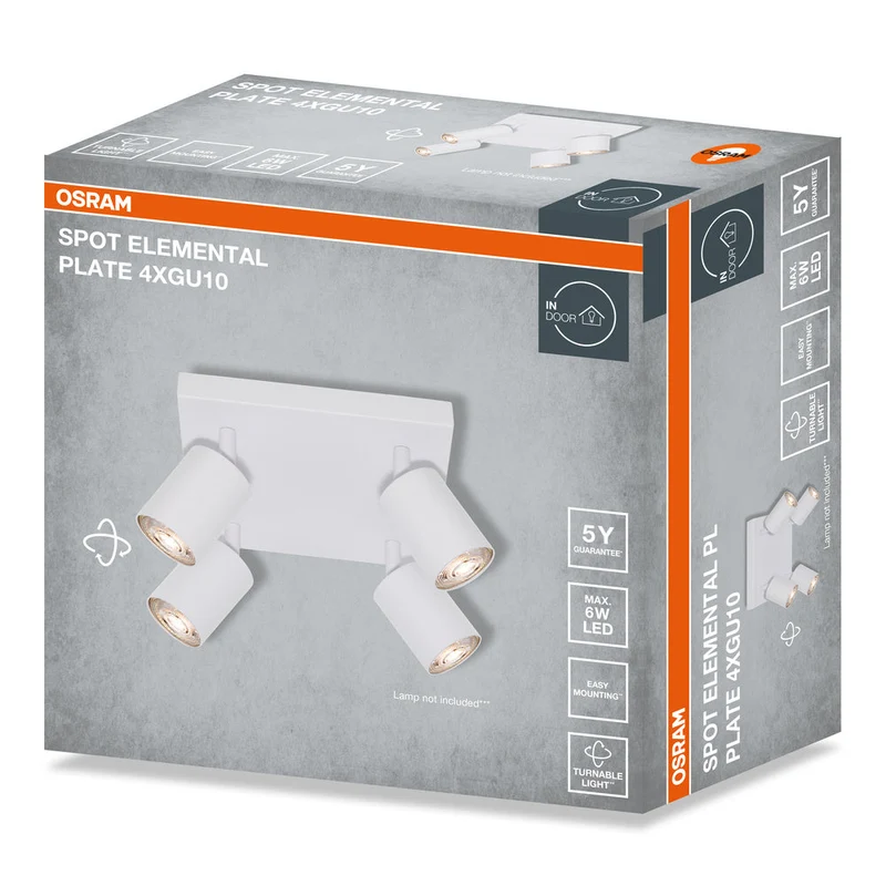 OSRAM Spot LED 4 points ELEMENTAL Plat Blanc, lampe, 4xGU10, blanc, 21 x 13,8 x 21 cm