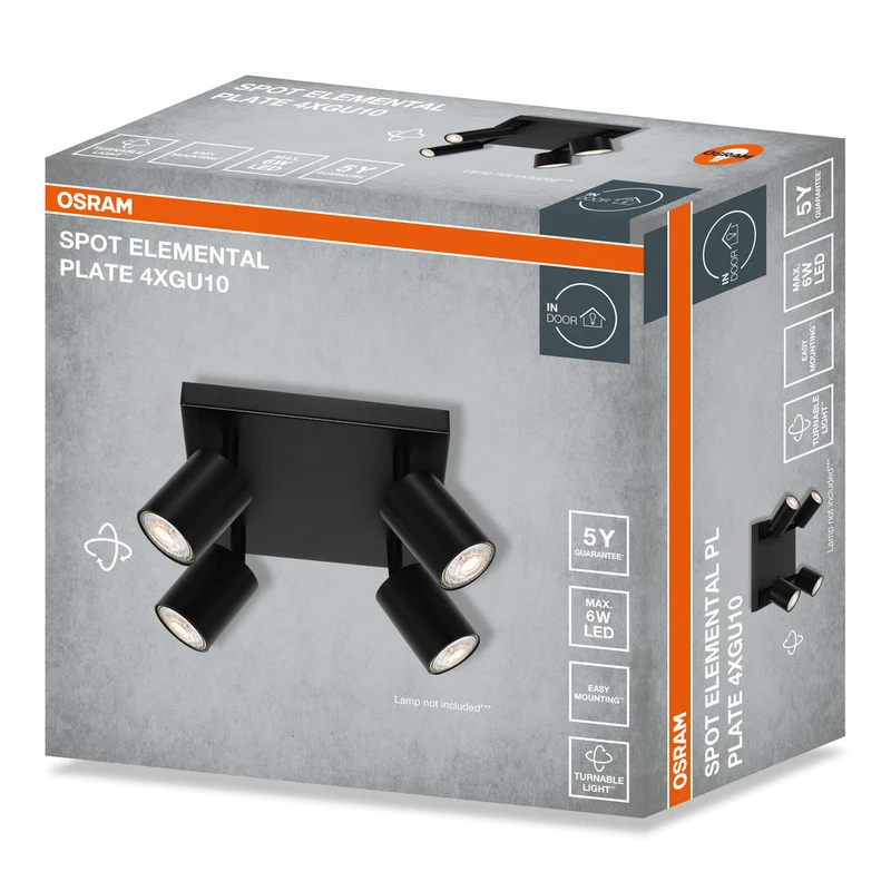 OSRAM Spot LED 4 points ELEMENTAL Plat Noir, lampe, 4xGU10, noir, 21 x 13,8 x 21 cm