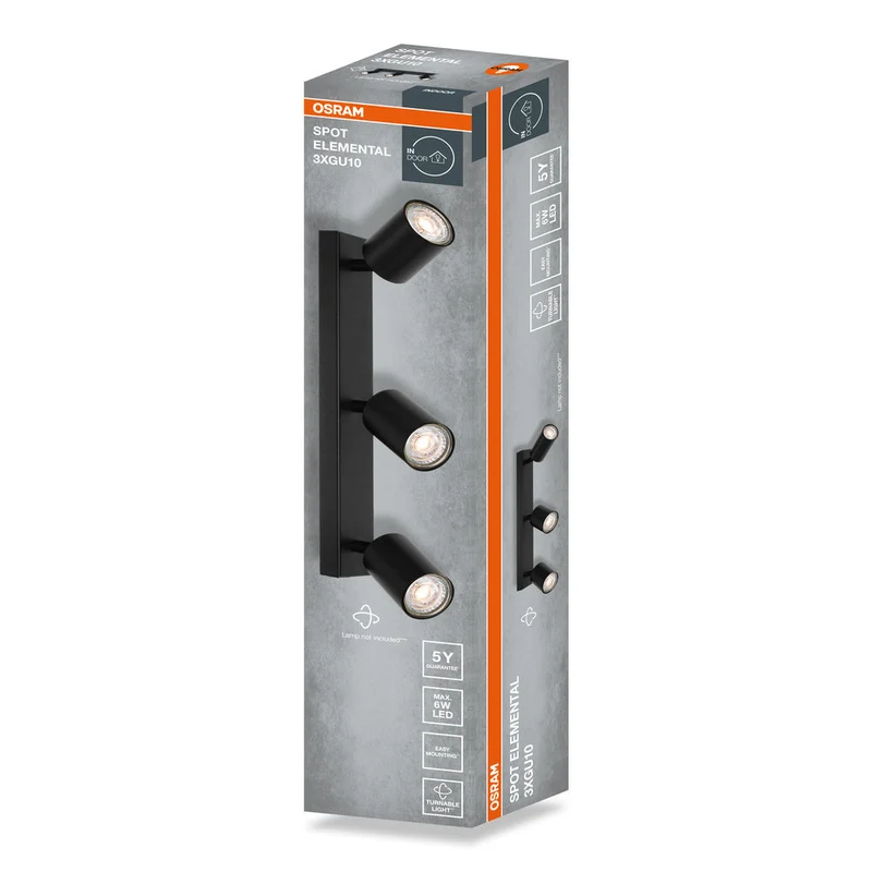 OSRAM Spot LED 3 points ELEMENTAL Noir, lampe, 3xGU10, noir, 37 x 13,8 x 6 cm