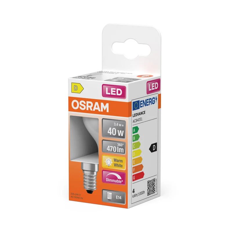 Rétrofit LED CLASSIC P DIM 3.4W 827 Givré E14