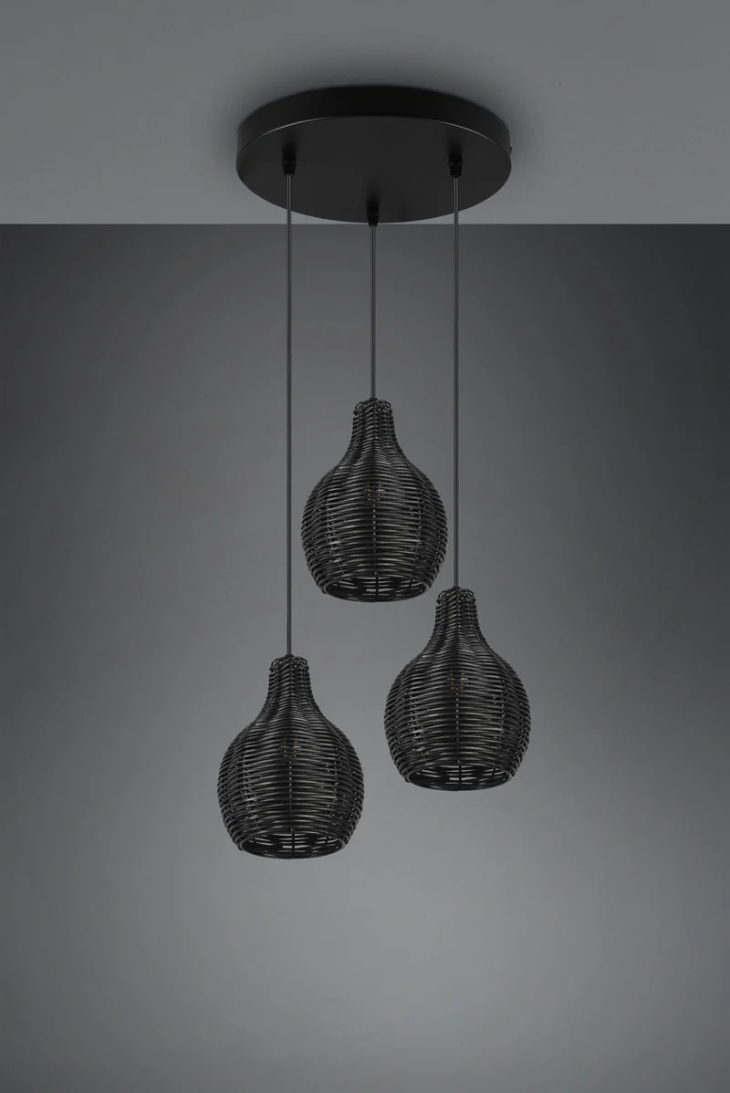 Lustre 3 Suspensions Rotin Naturel - Style Bohème