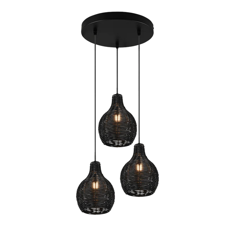 Lustre 3 Suspensions Rotin Naturel - Style Bohème