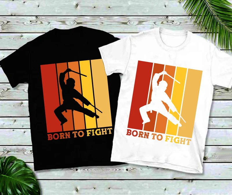 Born to Fight Marital Arts Karaté T-shirt Vêtements de sport Musculation Entraînement Exercice Kick Boxing MMA Taekwondo Arts Martiaux Gym
