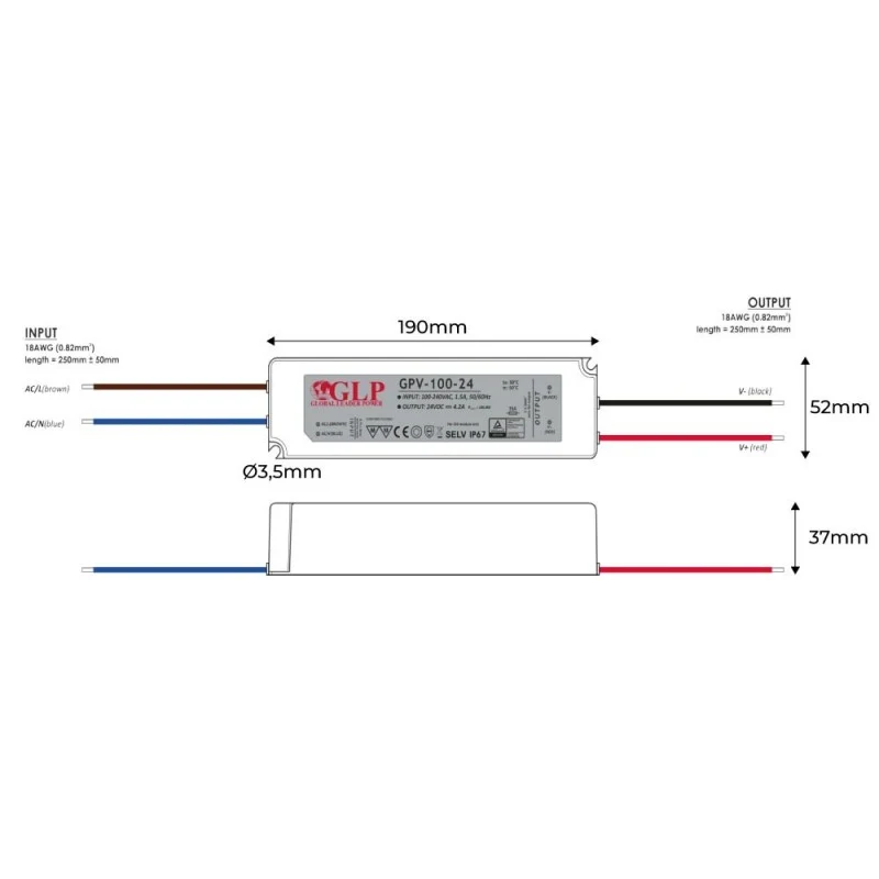 Alimentation LED étanche 24V DC - 100W - IP67 - GLP