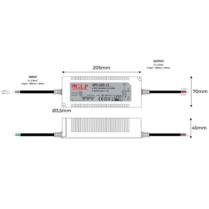 Alimentation LED étanche 12V DC - 200W - IP67 - GLP