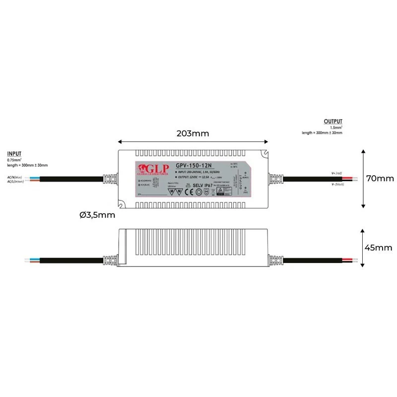 Alimentation LED étanche 24V DC - 150W - IP67 - GLP