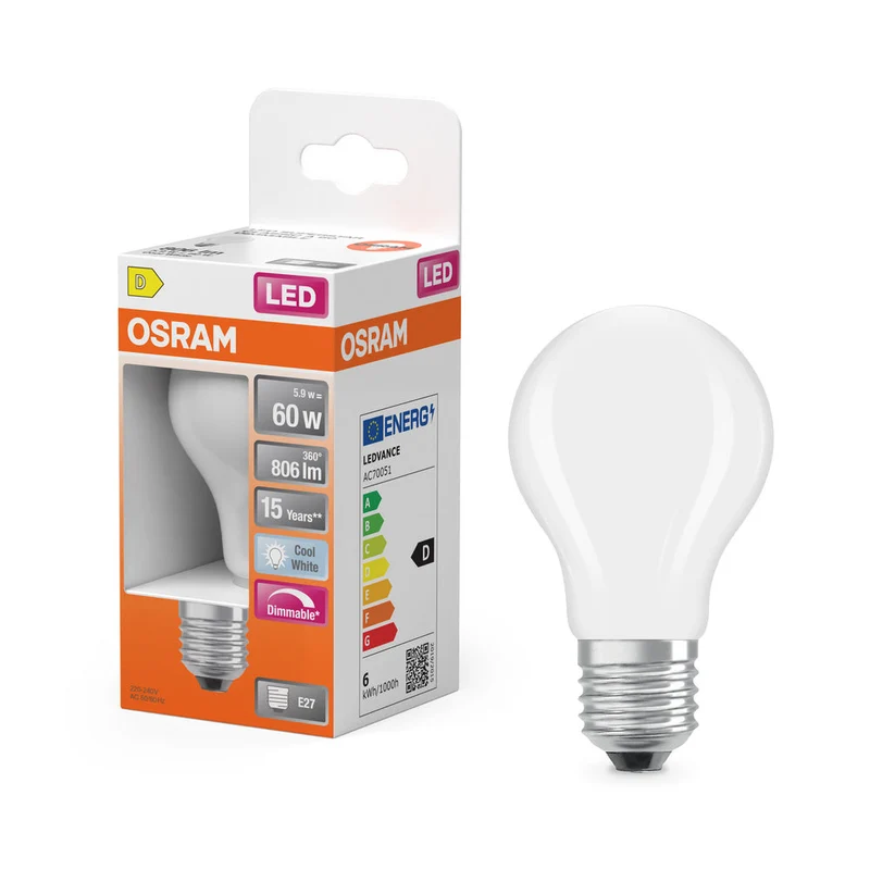 Rétrofit LED CLASSIC A DIM 5.9W 840 Givré E27