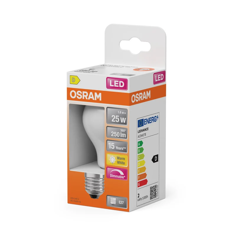 Rétrofit LED CLASSIC A DIM 1.8W 827 Givré E27