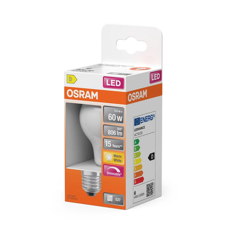 Rétrofit LED CLASSIC A DIM 5.9W 827 Givré E27