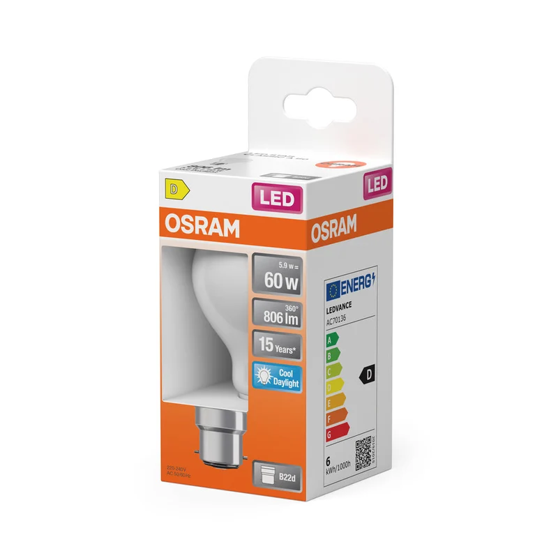 Rétrofit LED CLASSIC A 5.9W 865 Givré B22d