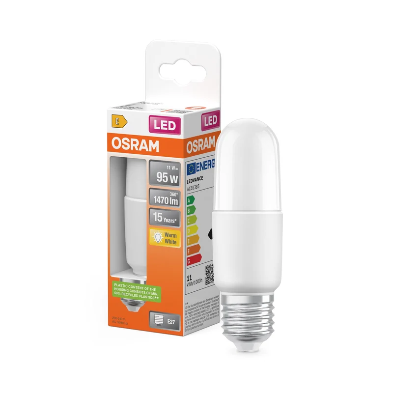 Lampe bâton classique LED PCR 11W 827 givrée E27