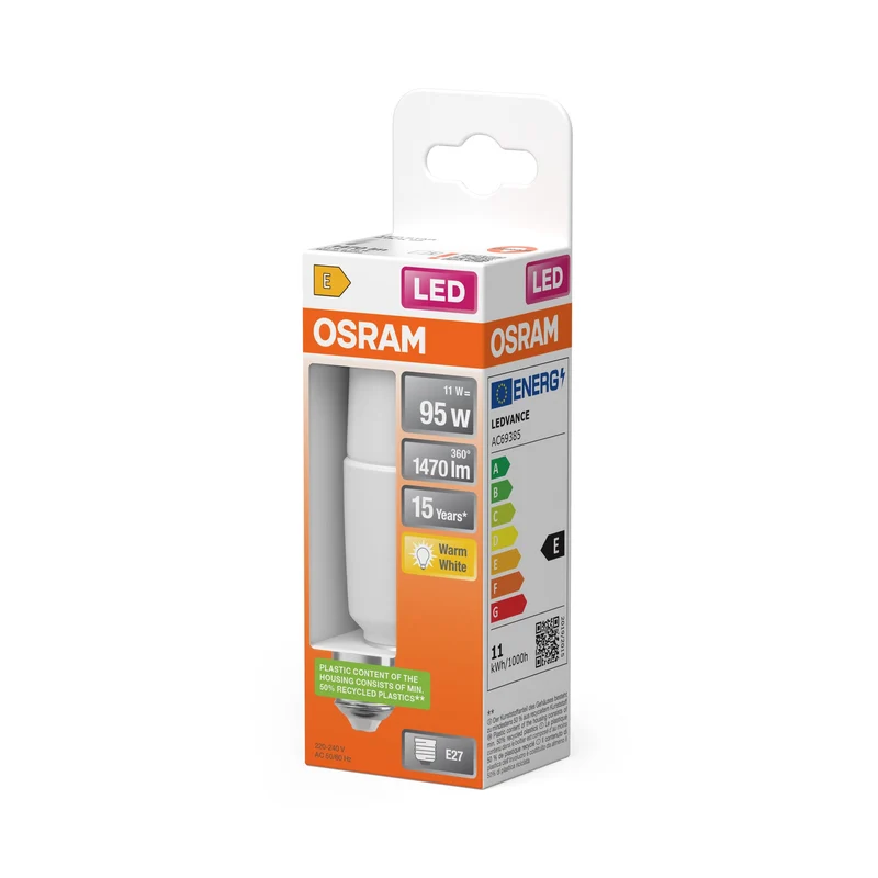Lampe bâton classique LED PCR 11W 827 givrée E27