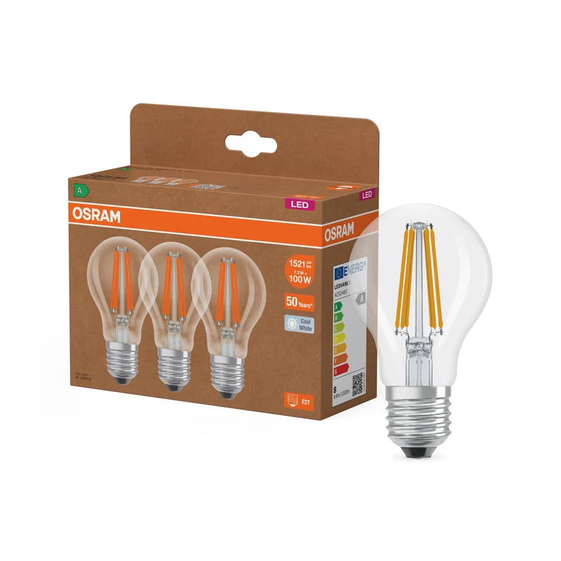 LAMPES LED CLASSE ÉNERGÉTIQUE A EFFICACITÉ ÉNERGÉTIQUE FILAMENT CLASSIQUE A 7.2W 840 Clair E27