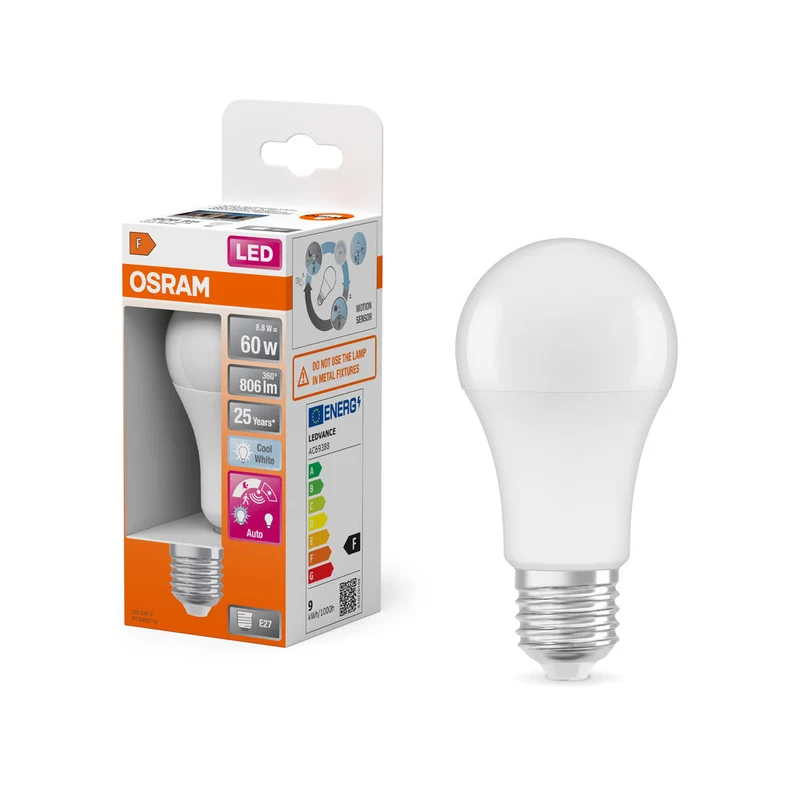 LED CLASSIC A MOUVEMENT & CAPTEUR DE LUMIÈRE DU JOUR 8.8W 840 Givré E27