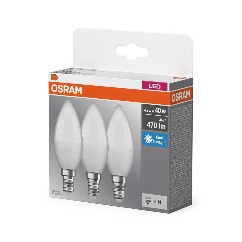 BASE LED CLASSIQUE B 4.9W 865 Givré E14 Pack de Trois