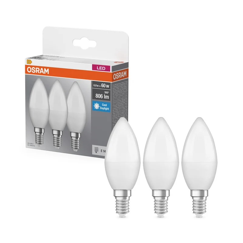 LED BASE CLASSIC B 6.8W 827 Givré E14 Pack de Trois