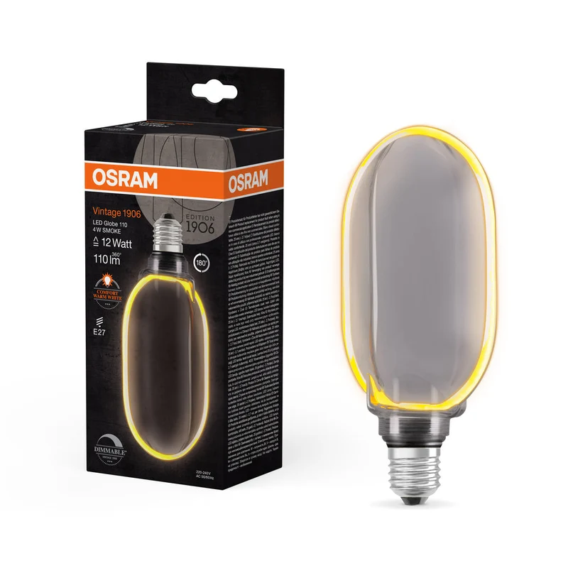 Lampe LED OSRAM VINTAGE 1906® LED CLASSIC GLOBE110 O-Form FILAMENT 4W 818 Fumée E27, 110 lm, 1800 K, Blanc chaud confort