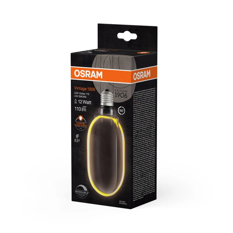 Lampe LED OSRAM VINTAGE 1906® LED CLASSIC GLOBE110 O-Form FILAMENT 4W 818 Fumée E27, 110 lm, 1800 K, Blanc chaud confort