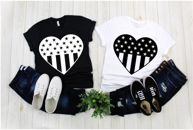 T-shirts Heart American Flag, American Flag Heart Tee, Chemise du 4 juillet, Heart Flag Patriotic, USA Heart Flag Shirt, Chemise du Jour de l’Indépendance