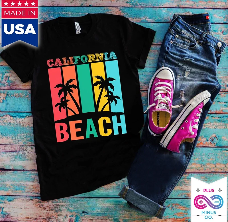 Plage de Californie | T-Shirts Rétro,T-Shirt Island Life | Chemise d’été | Chemise de vacances