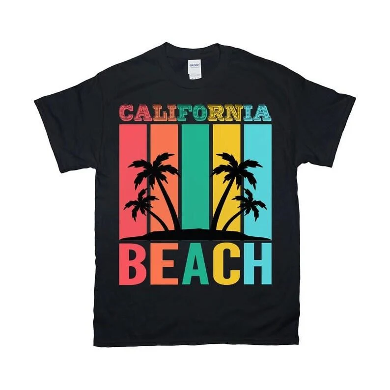 Plage de Californie | T-Shirts Rétro,T-Shirt Island Life | Chemise d’été | Chemise de vacances