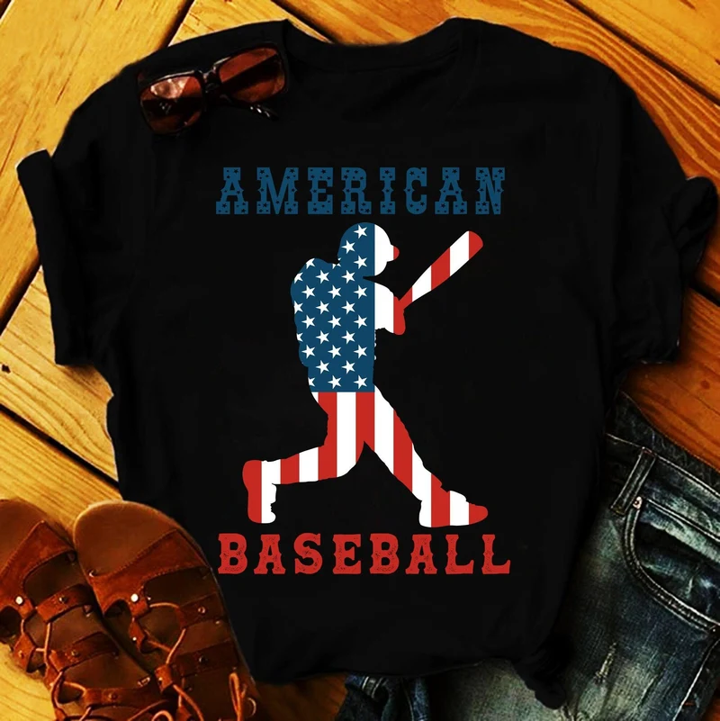 Baseball américain | T-shirts drapeau américain, chemise de baseball, chemises de baseball, maman de baseball, fête d'anniversaire de baseball, cadeaux de baseball pour garçons